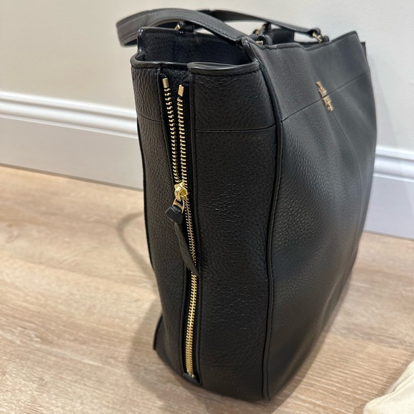 Tory Burch Ivy Side Zip Black Pebbled Leather Shoulder Tote Bag - Picture 4 of 13